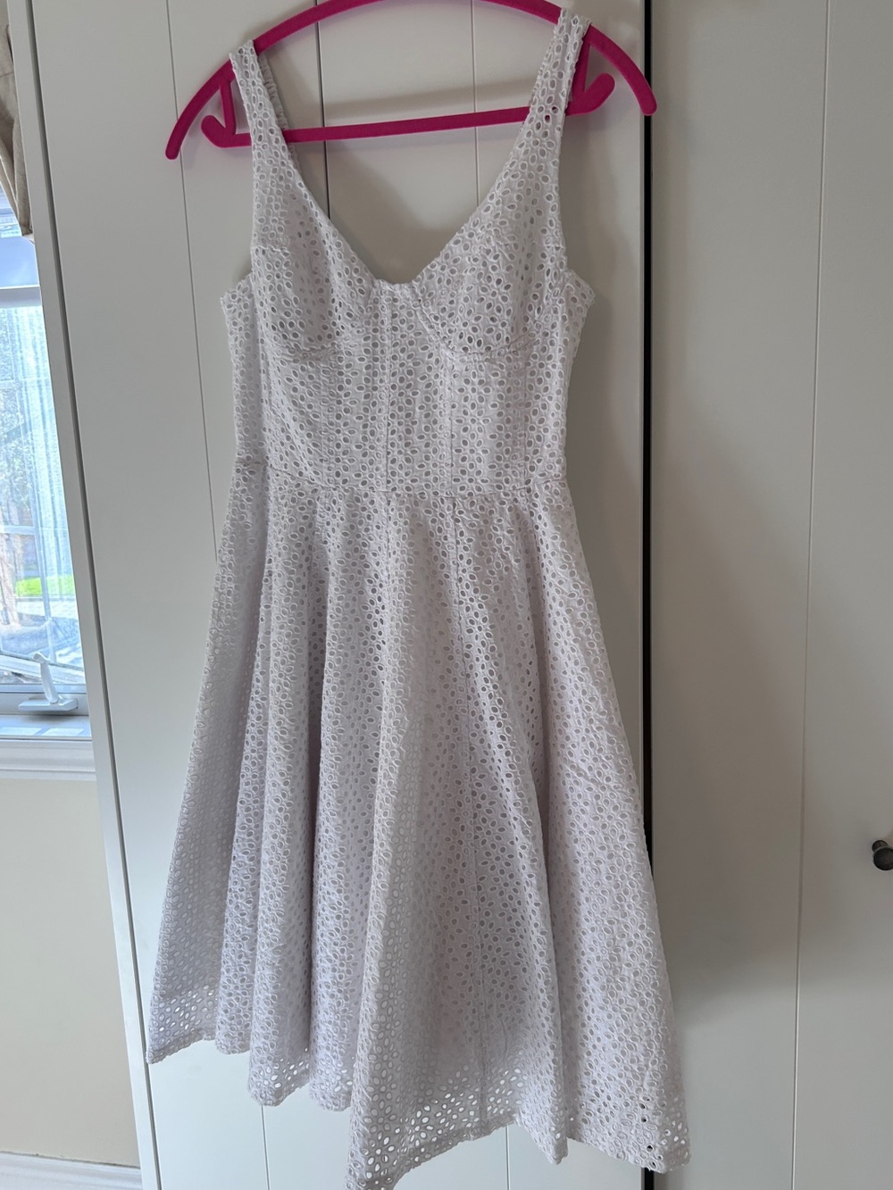 Ariella White Eyelet V-Neck Midi Dress